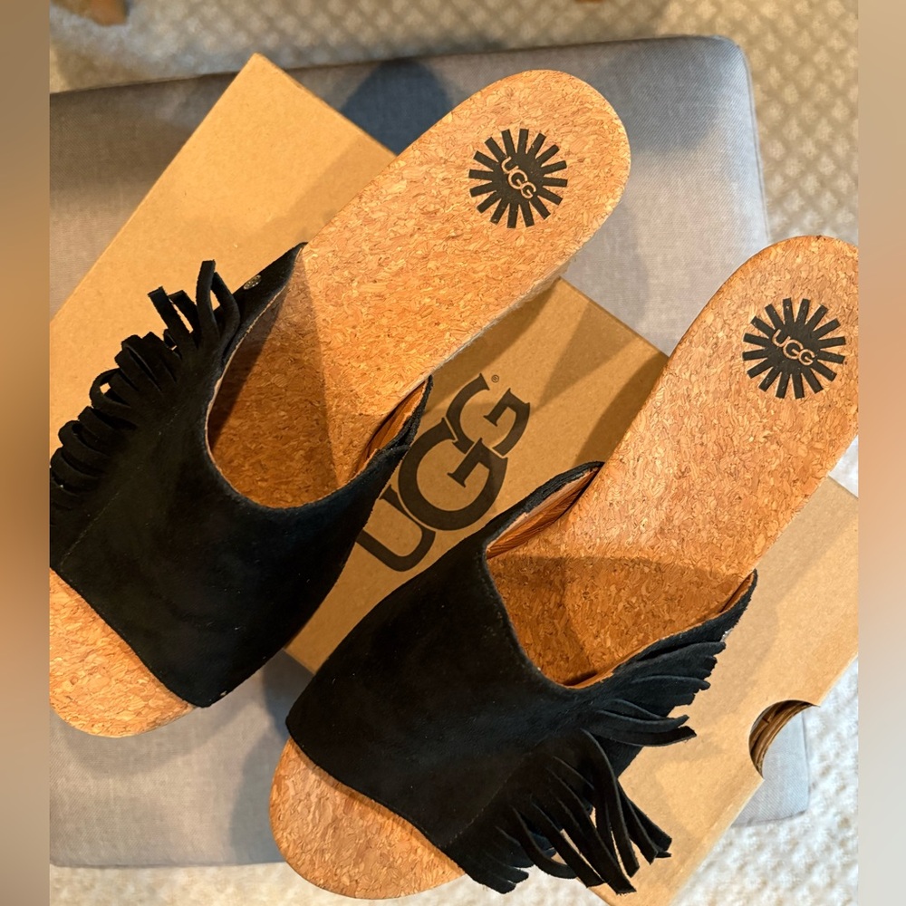 UGG Women's Black Fringe Sandals